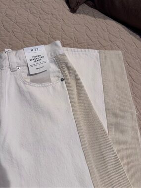 Madewell Pieced Barrel-Leg Pants - White & Beige